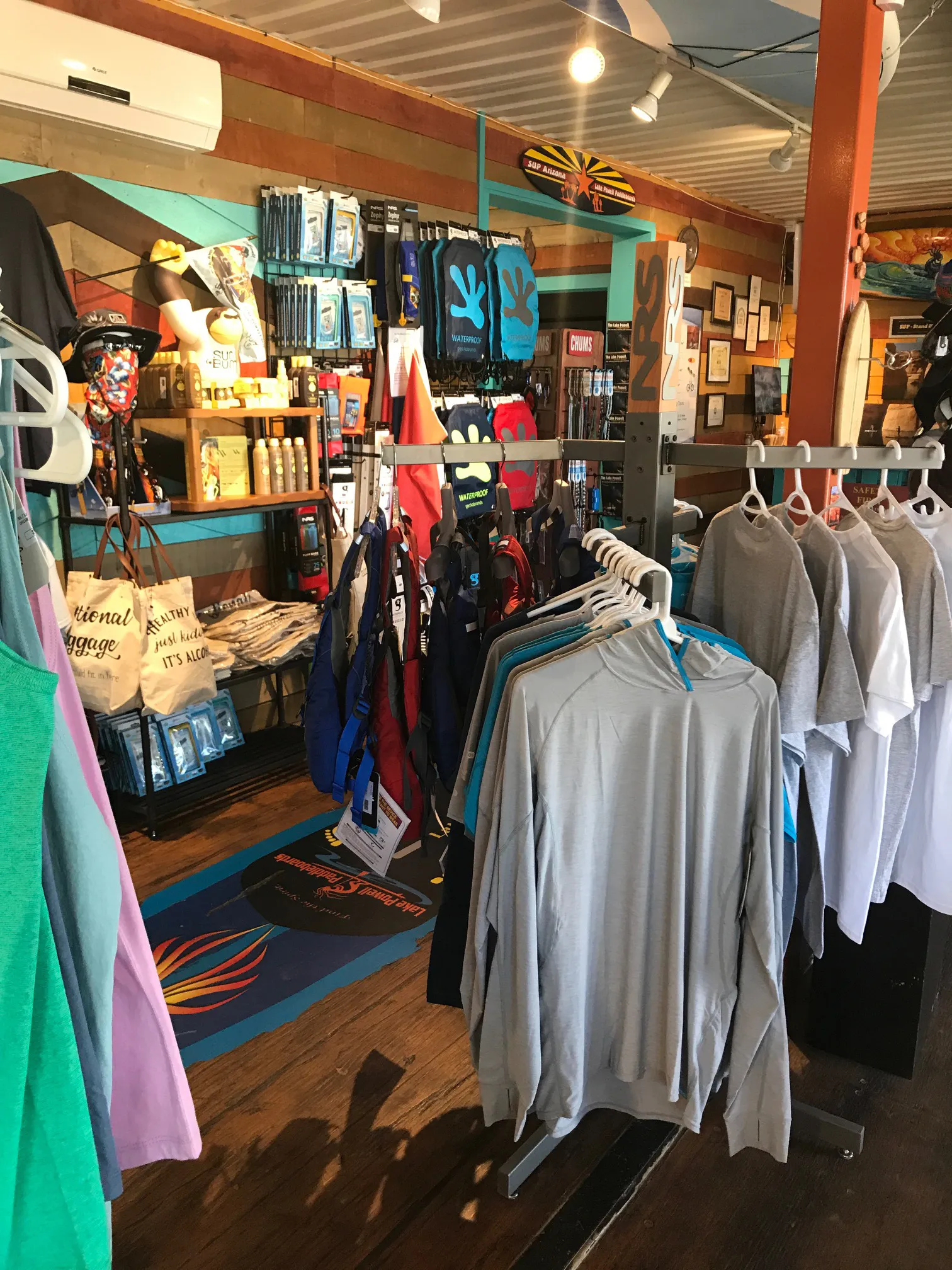 lake powell gift shop with shirts, gear, and many lake powell souvenirs