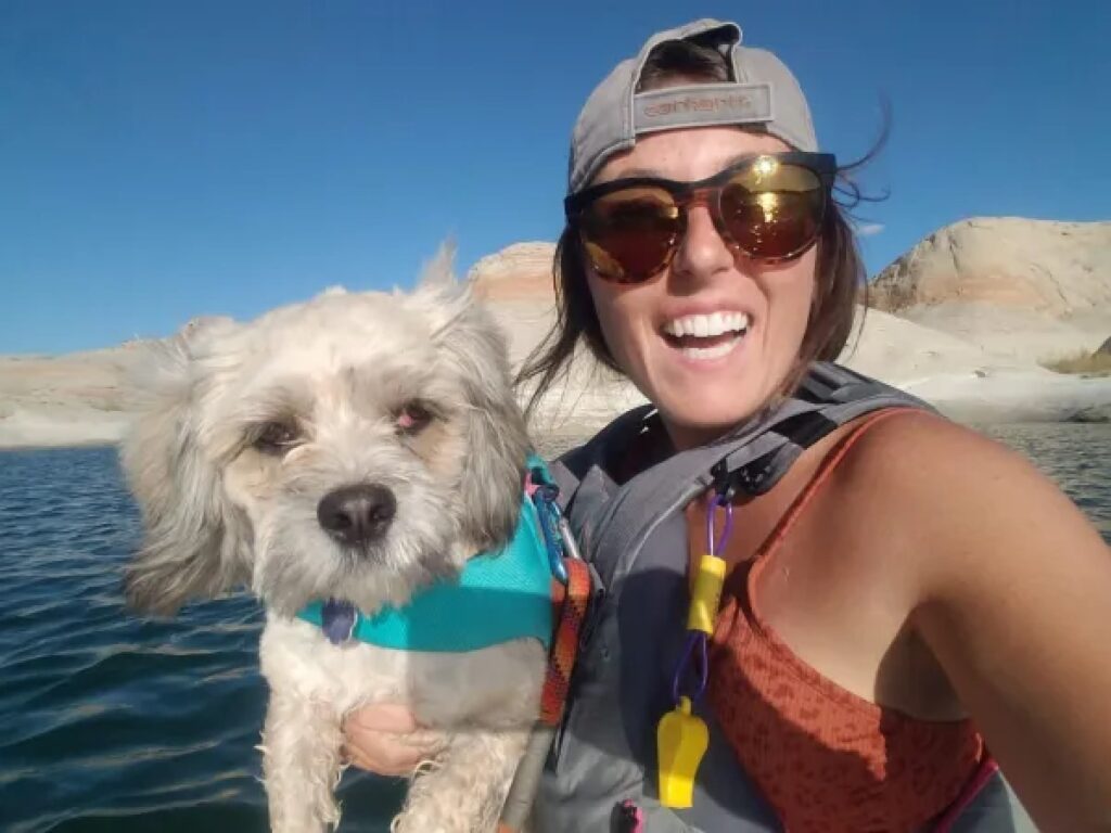 one of the lake powell paddleboards and kayaks owners, libby, with her dog